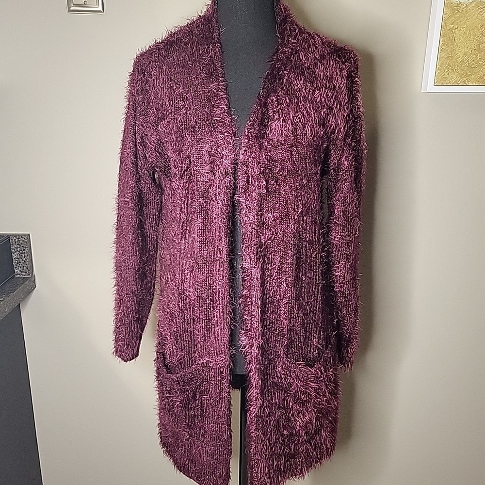 CHELSEA & THEODORE Fuzzy Knit Soft Cozy Cardigan Sweater Women's Purple Sz Small